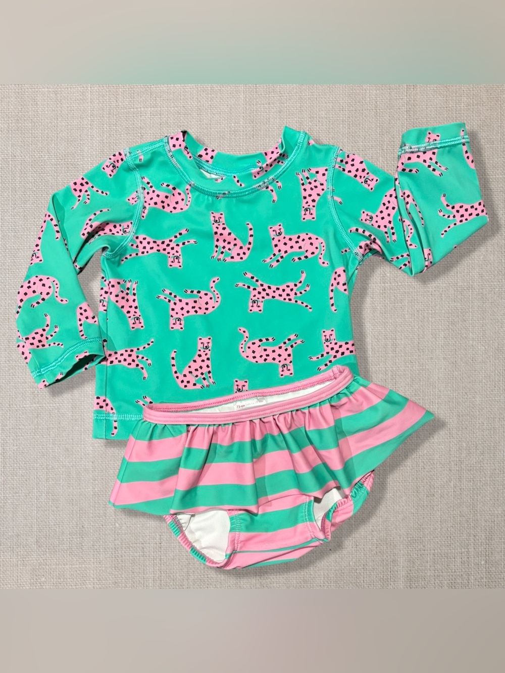 Hanna Andersson Baby Rash Guard Swimsuit Set 12-18M Romy Cheetah UPF 50+